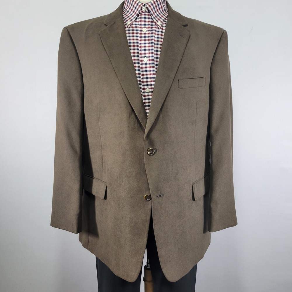 Jones New York Men's Sport Coat Blazer Two Button Brown Suede Polyester 48R
